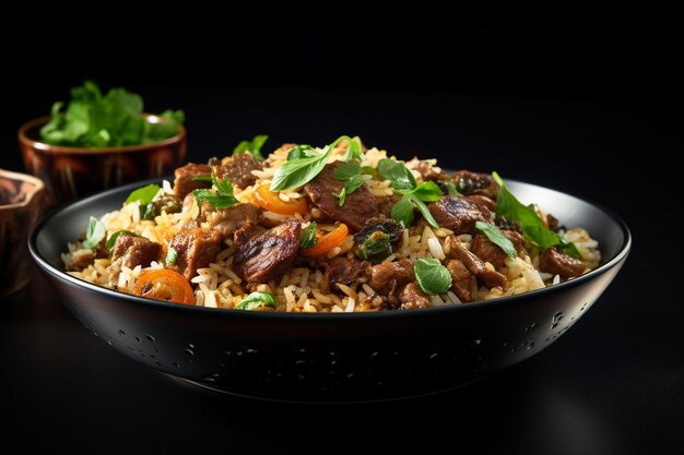 Foto suculento sindhi mutton biryani em fundo branco biryani fotografia de imagem