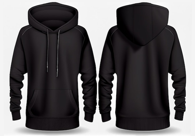 Sudadera con capucha masculina negra en blanco de gran tamaño plantilla de manga larga para hombre con capucha para su maqueta de diseño para impresión aislada en fondo blanco Plantilla de ropa de invierno deportiva Ai generativo