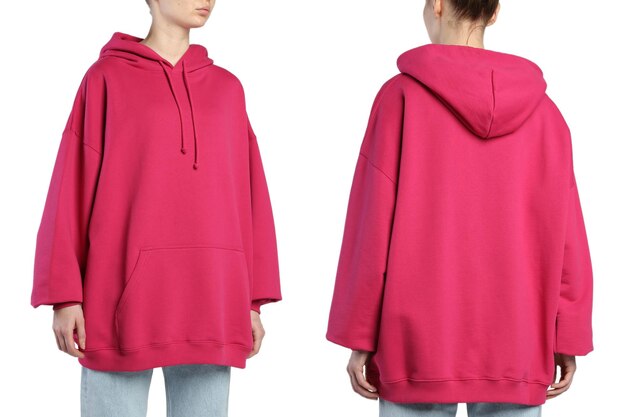 Sudadera con capucha de mujer en el modelo sobre un fondo blanco aislado