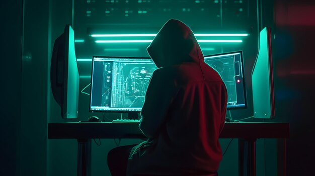 una sudadera verde con un gran monitor rojo
