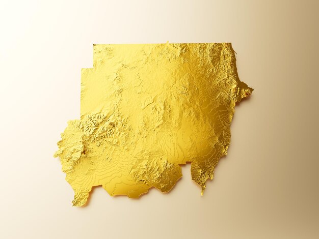 Sudan Karte Goldene Metallfarbe Höhenkarte Hintergrund 3D-Darstellung