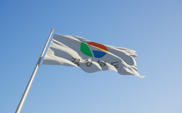 Süd Gyeongsang Korea Flagge niedriger Winkel. 3D-Grafik