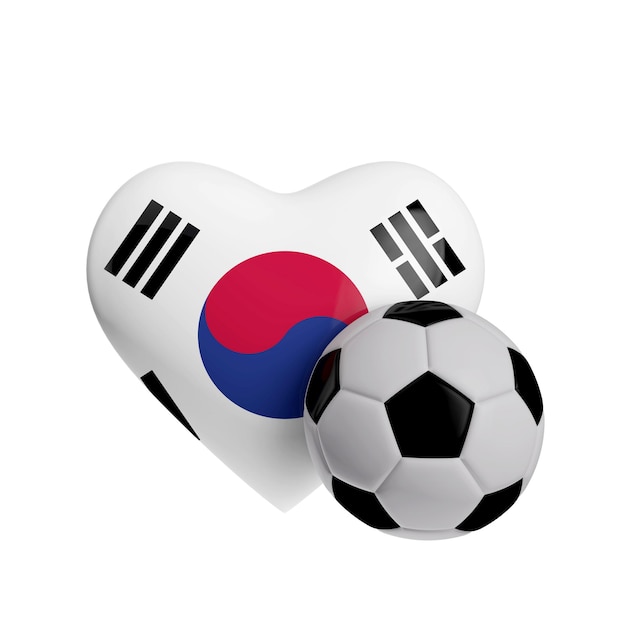 Südkorea Flagge Herzform mit einem Fußball Liebe Fußball 3D-Rendering