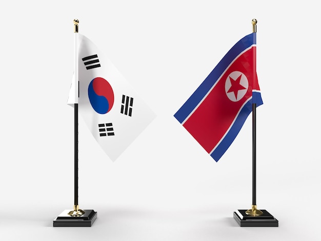 Südkorea und Nordkorea Flagge 3D-Rendering