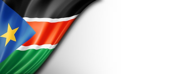 Südsudan-Flagge lokalisiert auf Weiß. Horizontales Panorama-Banner.