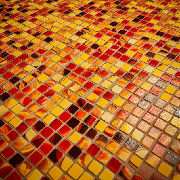 Un suelo de baldosas de colores con la palabra "en él"
