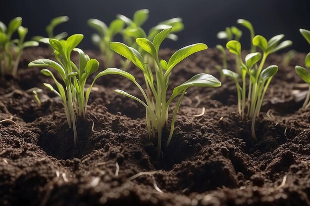 Suelo con brotes de plántulas creados con AI generativa