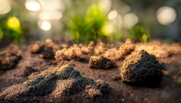 El suelo del jardín de la tierra y el huerto Fondo borroso Día soleado Ilustración 3D