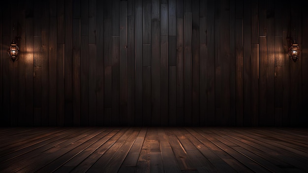 suelo de madera con fondo de pared oscuro