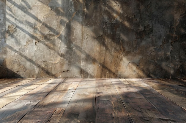 Suelo de madera marrón y pared de cemento textura de fondo de la habitación