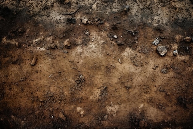 Un suelo con rocas y tierra en él