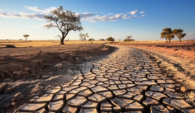 Suelo seco y agrietado debido al cambio climático generado por IA