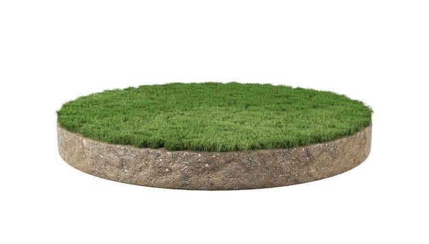 suelo de tierra o suelo de tierra tierra y sección de hierba verde aislada sobre fondo blanco. ilustración 3d
