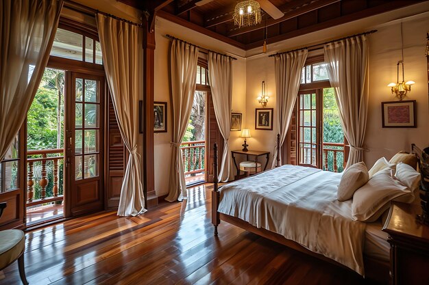 Suelos de madera y ventana en un dormitorio de una casa antigua