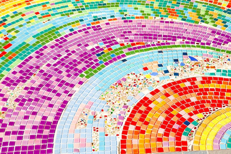 Foto suelos o paredes de mosaico de colores.