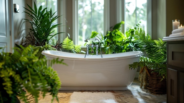 Foto un sueño de los amantes de la naturaleza con una gran bañera de remojo en una habitación llena de luz natural y una matriz