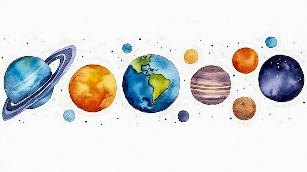 Sueños cósmicos en acuarela Un ballet celestial de planetas en colores vívidos capturando el asombro y la maravilla del vasto y encantador universo