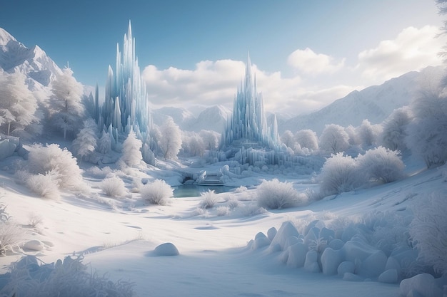 Los sueños de cristal en 3D El país de las maravillas del invierno nevado