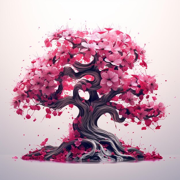 Sueños de flor rosa Ilustración de un árbol que florece con flores rosadas abstractas