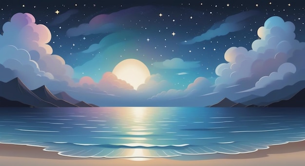 Sueños de Opal Un paisaje marino hipnótico bajo el cielo nocturno