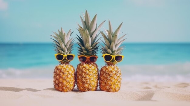 Süße Ananas mit Sonnenbrille Illustration AI GenerativexA