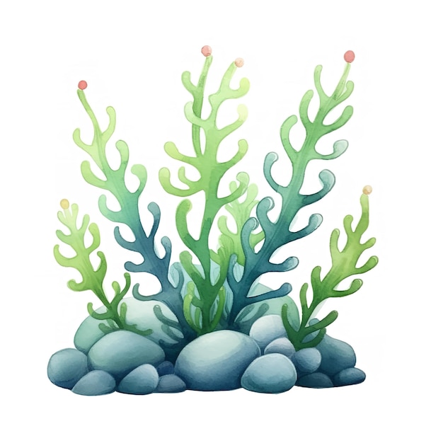 Foto süße aquarell-illustration mit algen