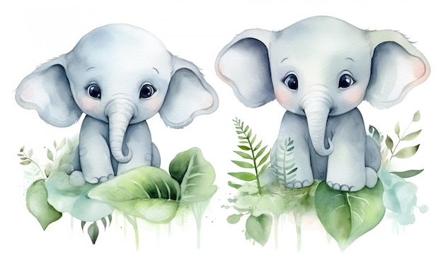 süße Elefanten tropische süße Tiere Aquarell