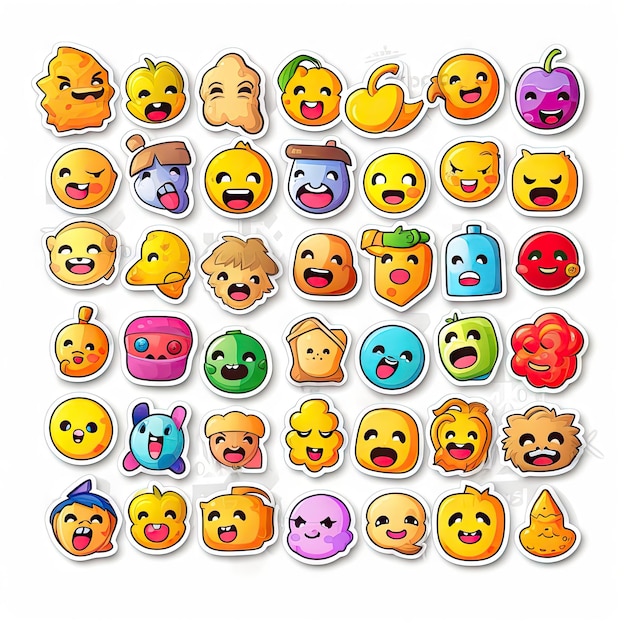 süße Emoji-Aufkleber auf weißem Hintergrund