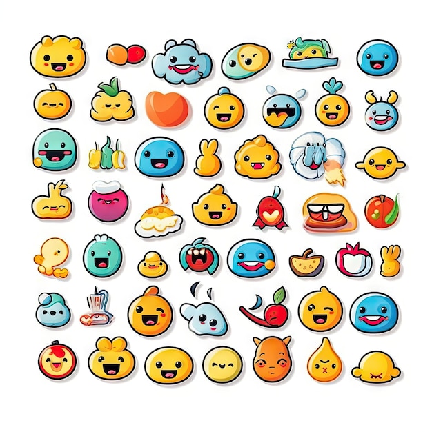 süße Emoji-Aufkleber auf weißem Hintergrund