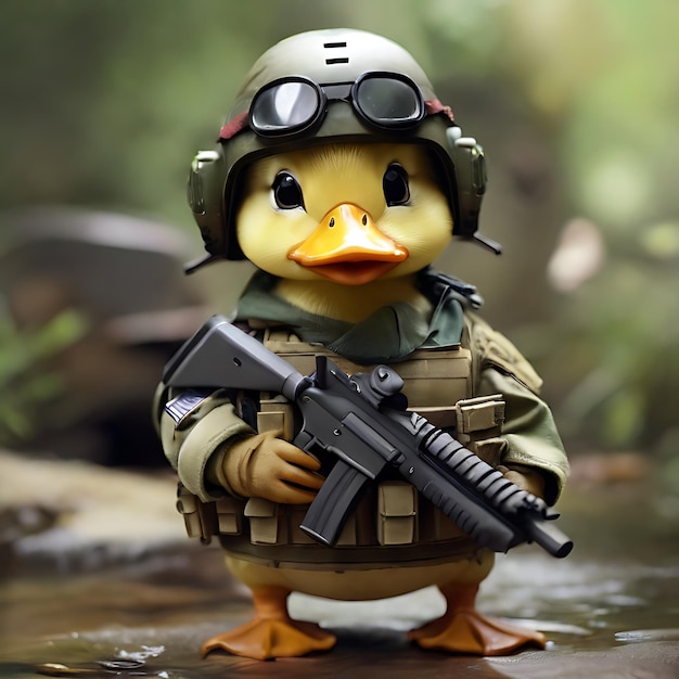 süße Ente mit militärischer Ausrüstung, generiert von KI