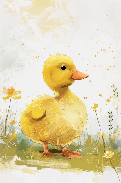 süße Ente mit Natur-Hintergrund Kinder-Illustration