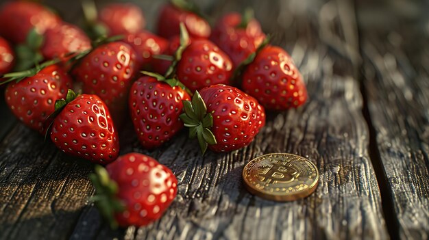 süße Erdbeeren mit Bitcoins im Verkauf Handel mit Beerenvitaminen