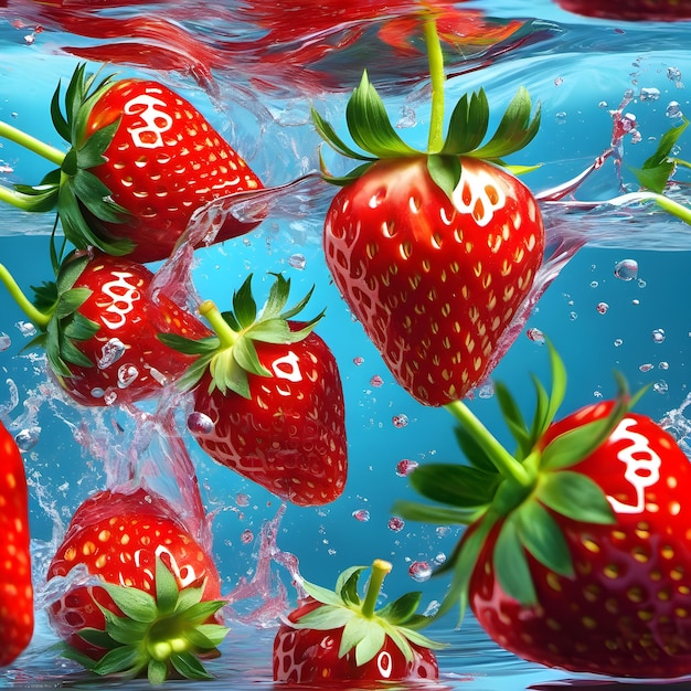 Süße Erdbeeren spritzen ins Wasser
