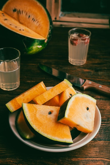 Foto süße gelbe wassermelone