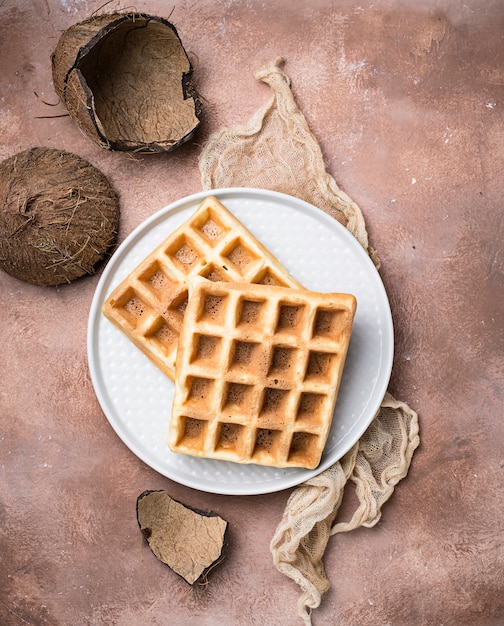 Süße gesunde Kokosnuss-Belgien-Waffeln