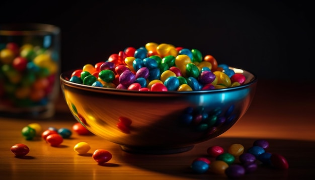 Süße Jellybean-Kugel, ein farbenfroher Geburtstagsgenuss, generiert von KI