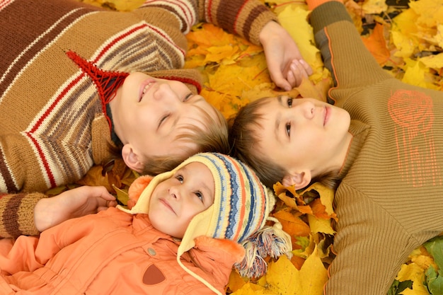 Süße Jungs und ein Mädchen im Herbstpark