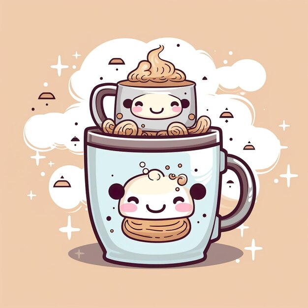 süße Kaffeetasse Illustration Cartoon Charakter Ikonen Illustration ai generiert