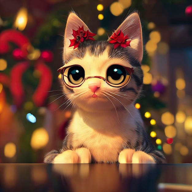 Süße Katze im Weihnachtsszenarium