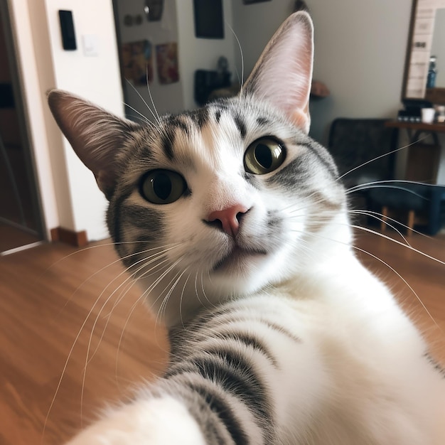 Süße Katze macht ein lustiges Selfie-Foto mit Haustieren