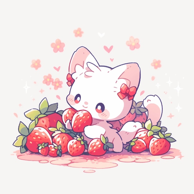 süße Katze mit Erdbeeren