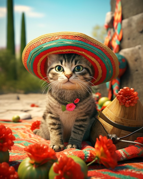 Süße Katze mit festlichem Cinco De Mayo-Kostüm