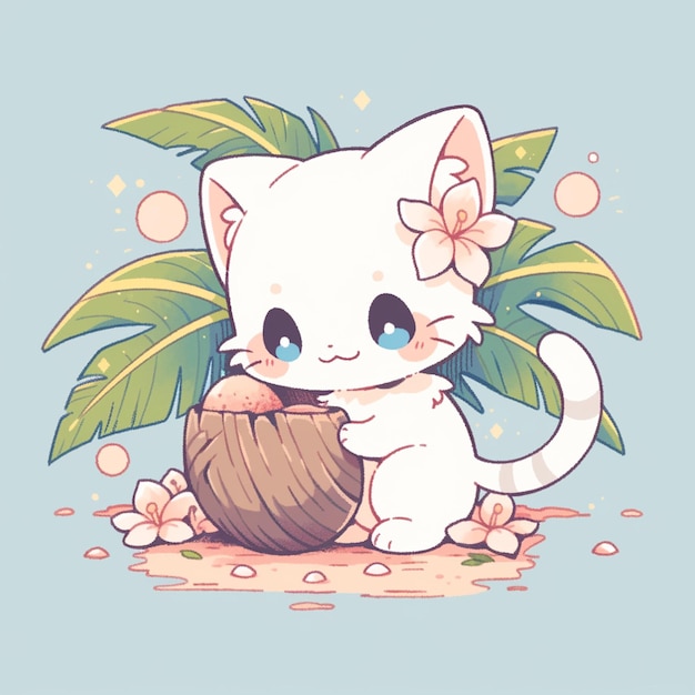 süße Katze mit Kokosnuss
