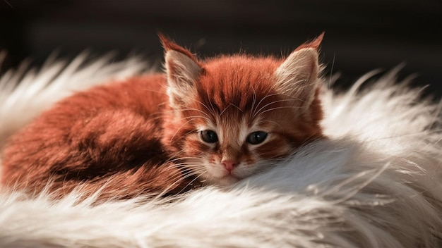 süße Katze schläft in der flauschigen Decke