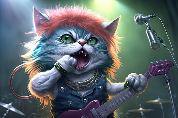 Süße Katze singt Glam Metal auf der Bühne