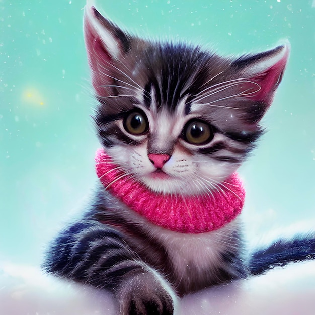 süße kleine katze, kätzchen, weihnachtsatmosphäre, neujahrspostkarte, schneesturm, winter