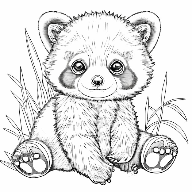 Foto süße kleine rote panda mit großen augen, nur umriss, malbuch