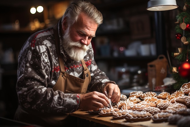 süße Lebkuchen in der Küche am Weihnachtsabend dekorieren