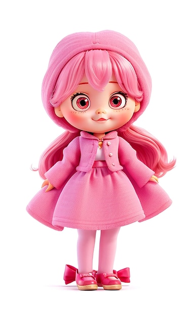 süße Mädchen rosa Puppe isoliert auf weißem Hintergrund