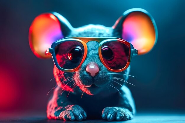 Süße Maus mit Sonnenbrille Tier im Sommerurlaub Tierillustration Ai generativ